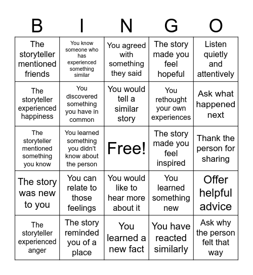 Storytelling Bingo Card