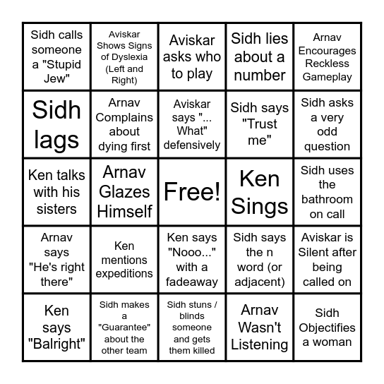 Praneet's Bingo Card