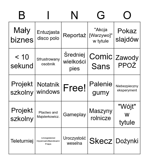JCX Bingo (Bez duplikatów) Bingo Card
