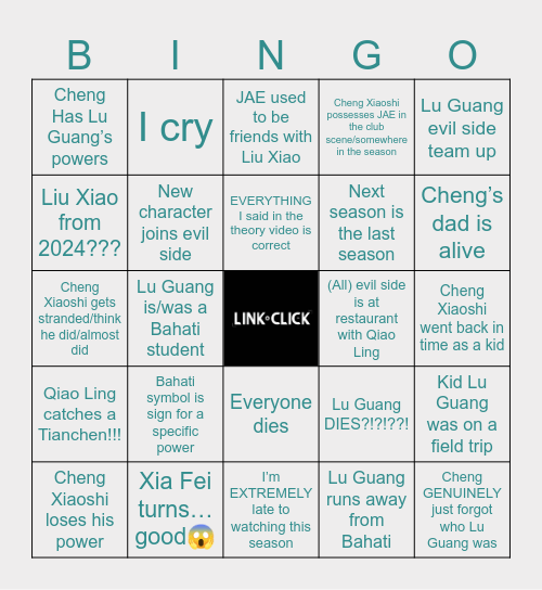 Link Click Season 3 Bingo Card