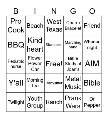 Hayley's Bingo Card