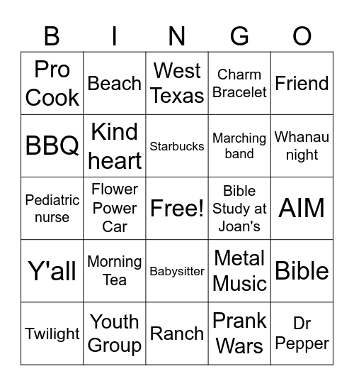 Hayley's Bingo Card