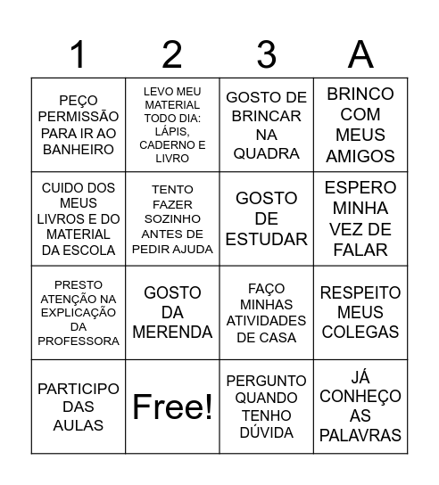 ESTUDANTE Bingo Card