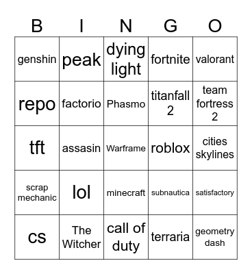 Gry na 6obcy Bingo Card