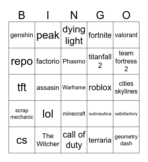 Gry na 6obcy Bingo Card