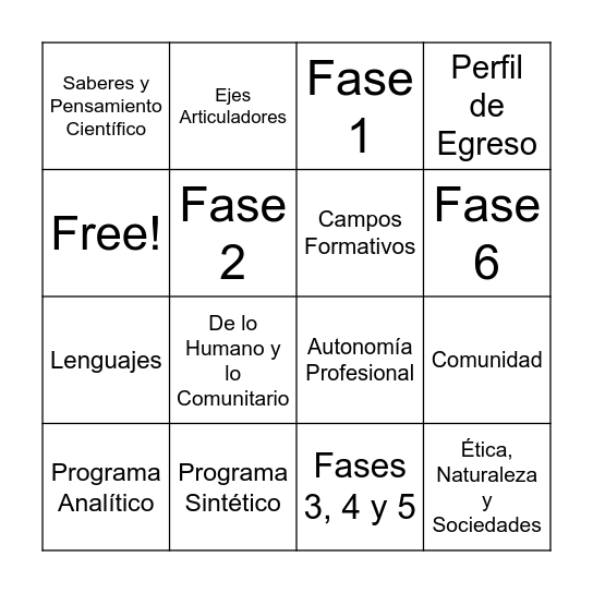 Plan de Estudios 2022 Bingo Card