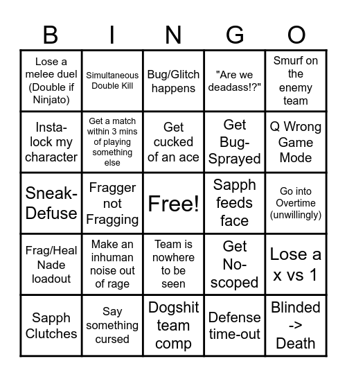 Chongus Strinovian Drinking Bingo Card