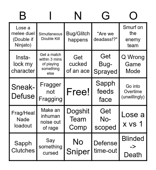 Chongus Strinovian Drinking Bingo Card