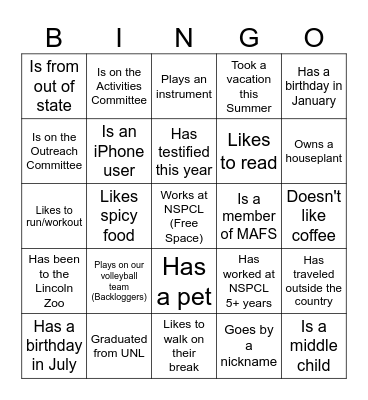 Find a Lab Mate Who... Bingo Card
