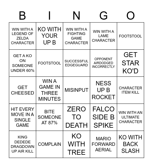 Smash bros Bingo Card
