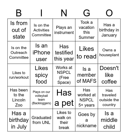 Find a Lab Mate Who... Bingo Card