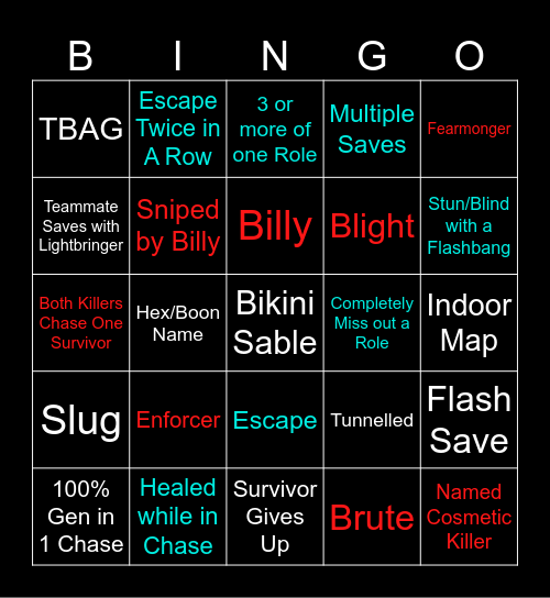 DbD 2v8 Bingo Card
