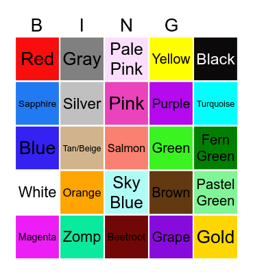 Colors Name Bingo Card