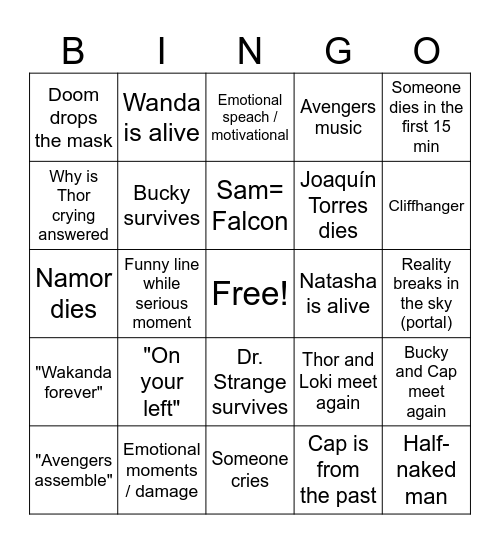 Doomsday Bingo Card
