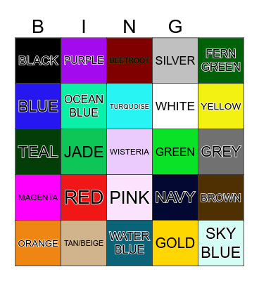 COLOURS NAME Bingo Card