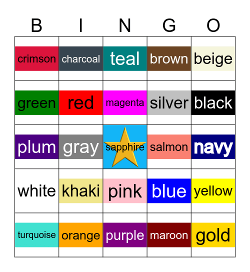 Colors Bingo Card