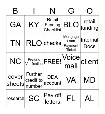 BANKER'S Bingo Card