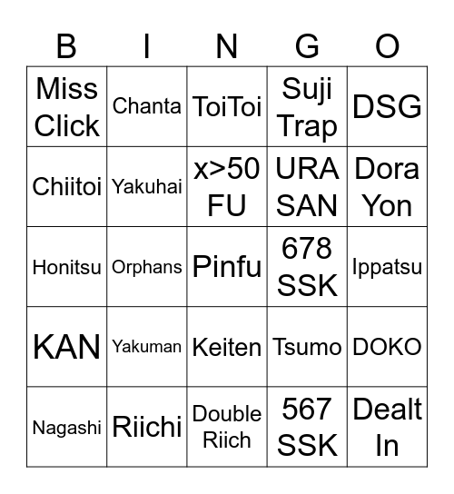 Mahjong Card Bingo Card