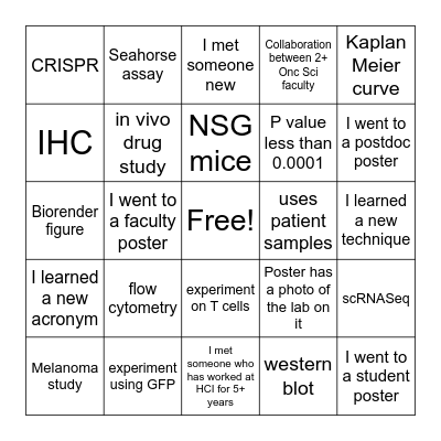 OncSci Retreat Poster Bingo! Bingo Card