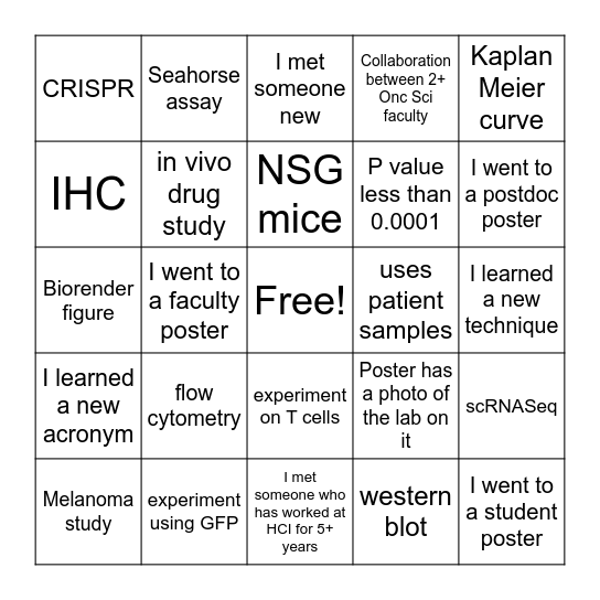 OncSci Retreat Poster Bingo! Bingo Card