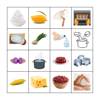 Ingredients and Cooking Verbs Bingo Card