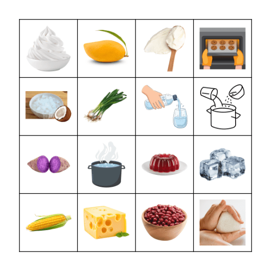 Ingredients and Cooking Verbs Bingo Card