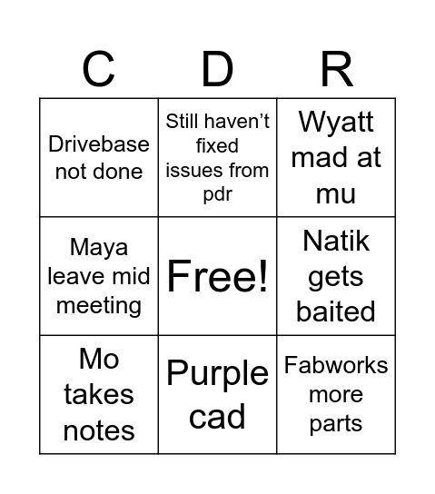 Untitled Bingo Card