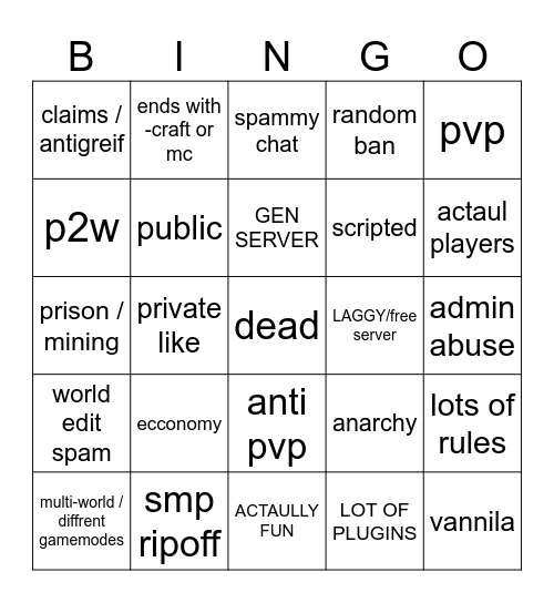 MINHUT Bingo Card