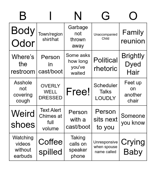 Surgery waiting room Bingo Card