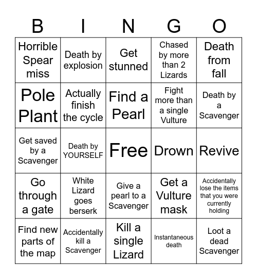 Miserable Rain World Bingo Card