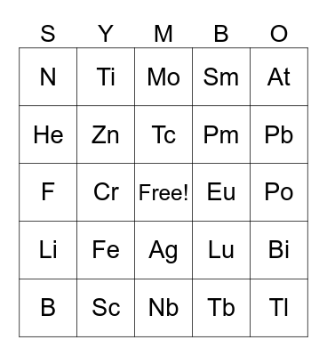 Periodic Table - SYMBO Card Bingo Card