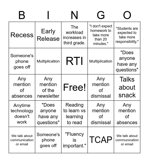Untitled Bingo Card