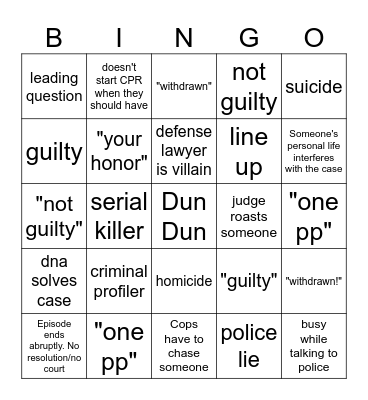 Law & Order SVU Bingo Card