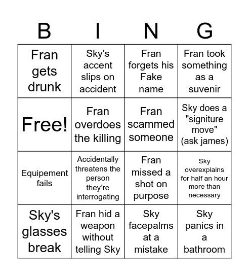 Spy au Bingo Card