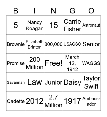 World Thinking Day Bingo Card