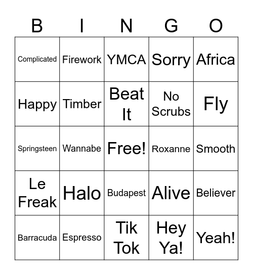 Music Bingo Card