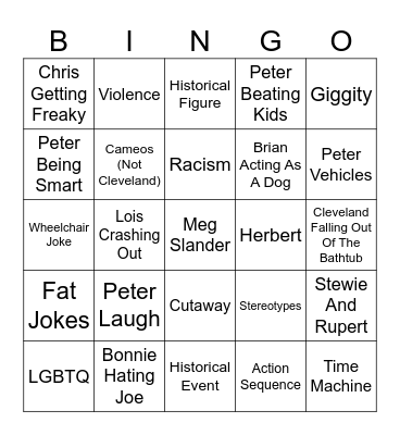 Family Guy Bingo Card