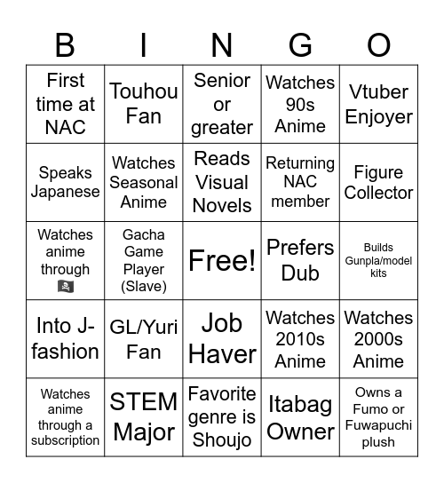 Untitled Bingo Card