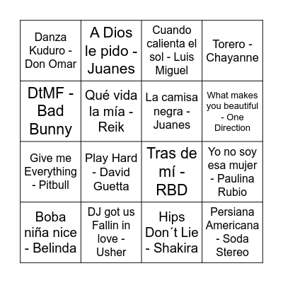 Bingo Musical YAS Bingo Card