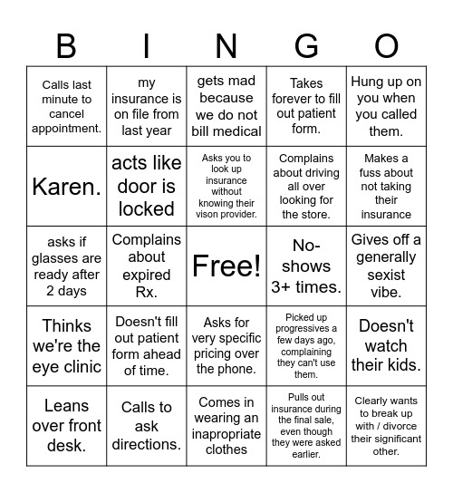 America's Best Customer Bingo Card