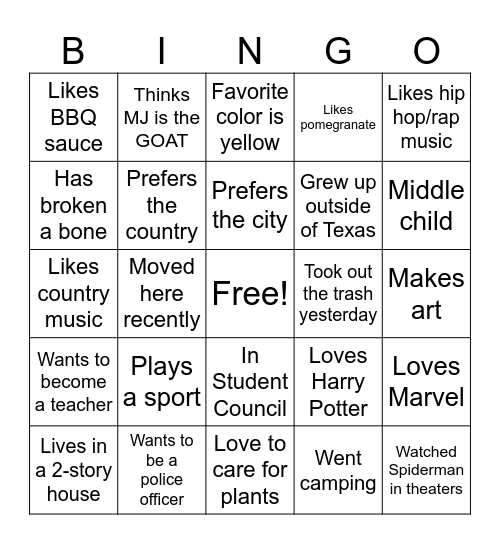 Get To Know You Bingo Card