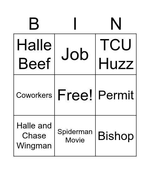 Trinity Bingo Card