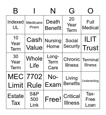 Financial Retirement Bingo Card
