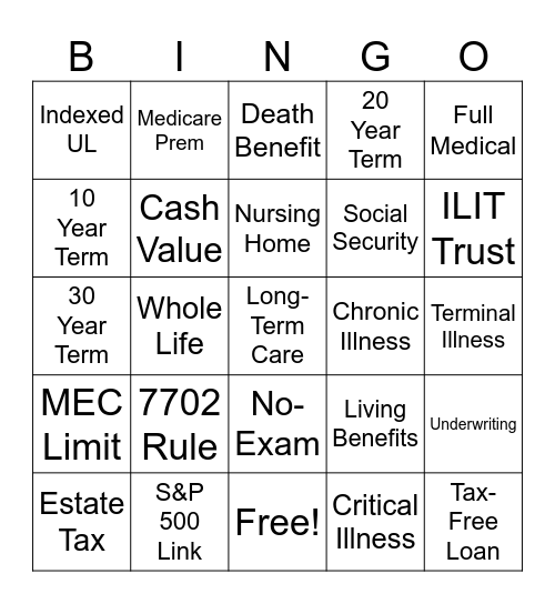 Financial Retirement Bingo Card