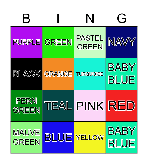 COLOURS NAME Bingo Card