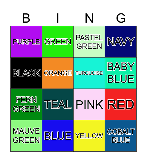 COLOURS NAME Bingo Card