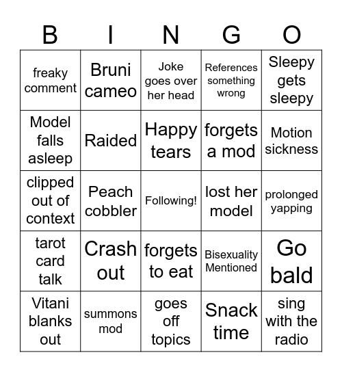 Sleepy Bingo Card