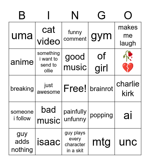 insta reels bingo Card