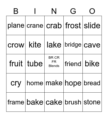 BR CR FR Blends Bingo Card