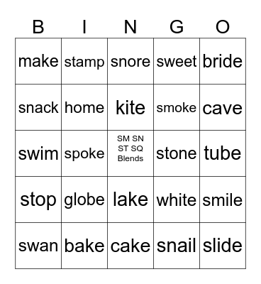 SM SN ST SQ Blends Bingo Card